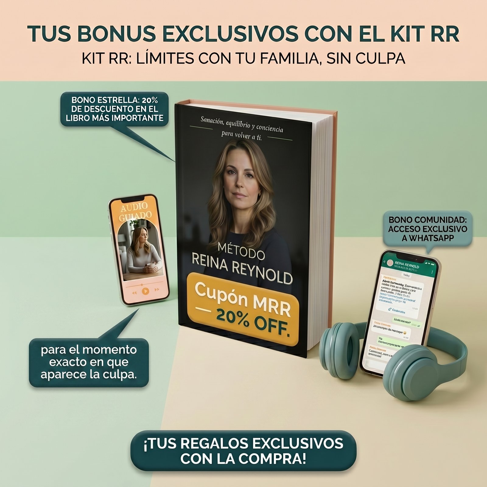 Tus bonus exclusivos con el Kit RR: cupón 20% OFF, audio y comunidad de WhatsApp